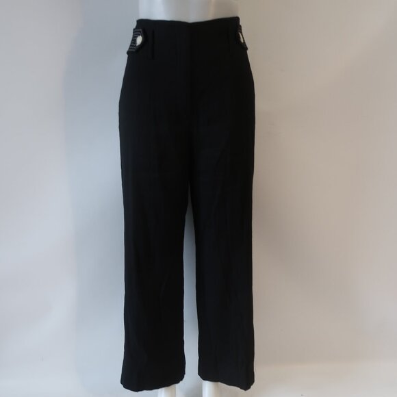 Womens Veronica Beard Sunny Button Tab Black Linen Blend Wide Leg Pants 8 - Picture 9 of 14